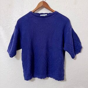 Miss‎ Sophisticates by Pendleton Blue Textured Knit Short Sleeve Sweater Vintage